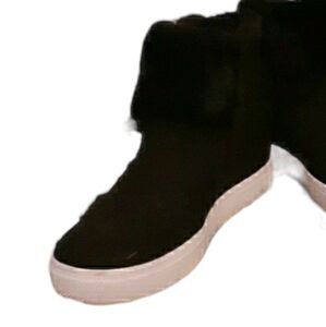 Black Faux Suede Fur Cuffed Wedge Booties size 9